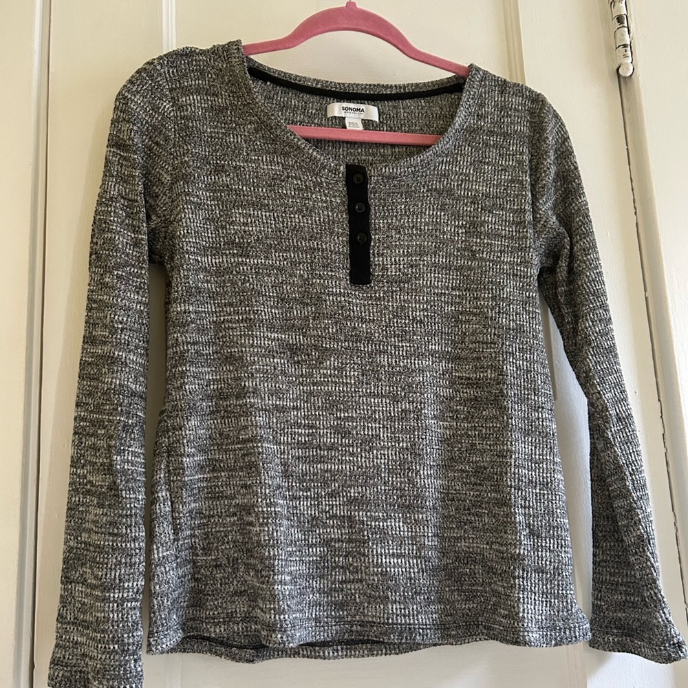 Sonoma Heather Gray Long Sleeve Henley Sleepwear Top